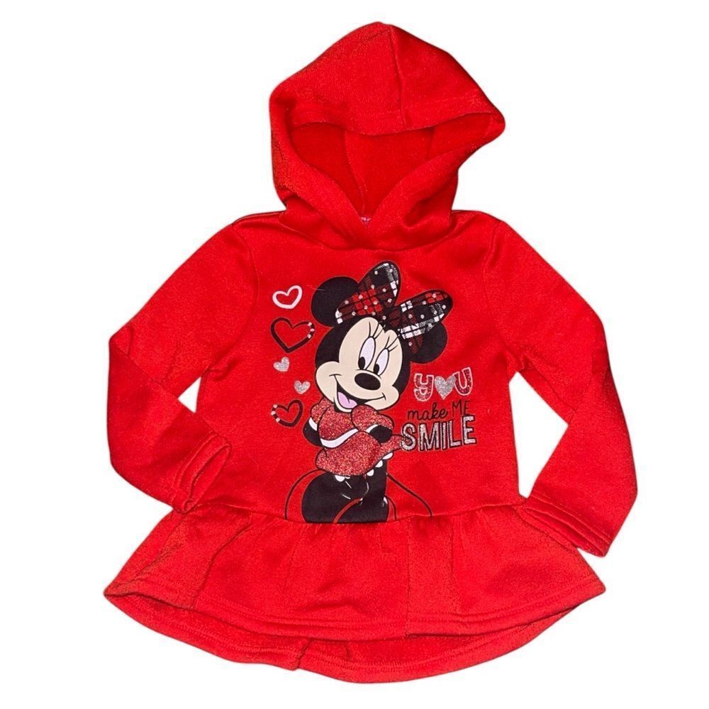 🔥 5 for $30 🔥Disney Minnie Mouse “You Make Me Smile” Red Hooded Tunic | 3T